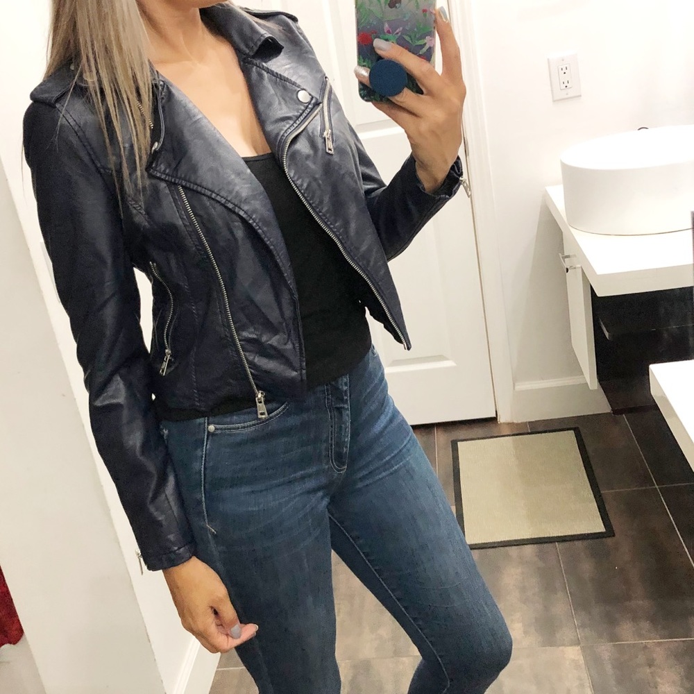 Metaphor dark navy leather jacket size XS